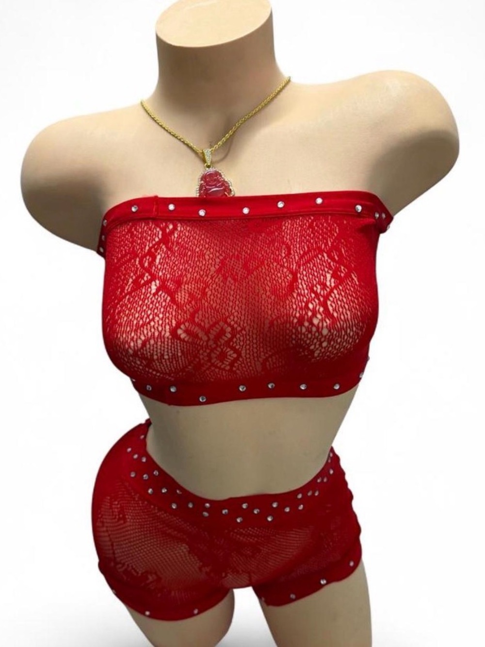 Exotic dancewear Red Lace & Short Set - Women Intimates necklace included